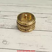 Brass Handcrafted Sindoor Dibbi Kumkum Box with Transparent Glass Top Fancy Box Round - 2 Inch Length