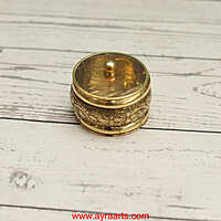 Brass Handcrafted Sindoor Dibbi Kumkum Box with Transparent Glass Top Fancy Box Round - 2 Inch Length