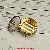 Brass Handcrafted Sindoor Dibbi Kumkum Box with Transparent Glass Top Fancy Box Round - 2 Inch Length