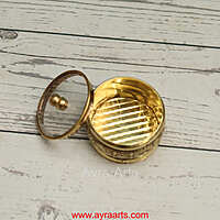 Brass Handcrafted Sindoor Dibbi Kumkum Box with Transparent Glass Top Fancy Box Round - 2 Inch Length