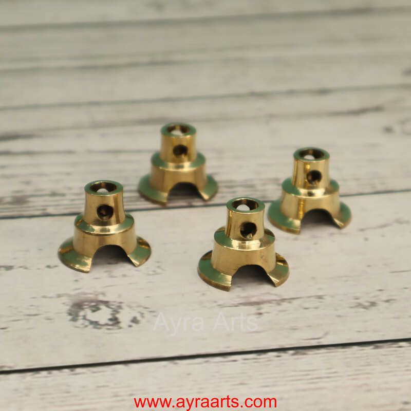 Brass Round Wick Holder for Deepam Lavanga Cotton Wick Holder For Pooja - Set of 4 - Perfect for Diya Lighting