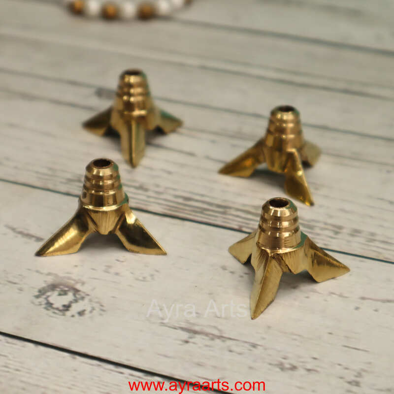 Brass Lavanga Cotton Wick Holder For Pooja - Set of 4 - Perfect for Diya Lighting