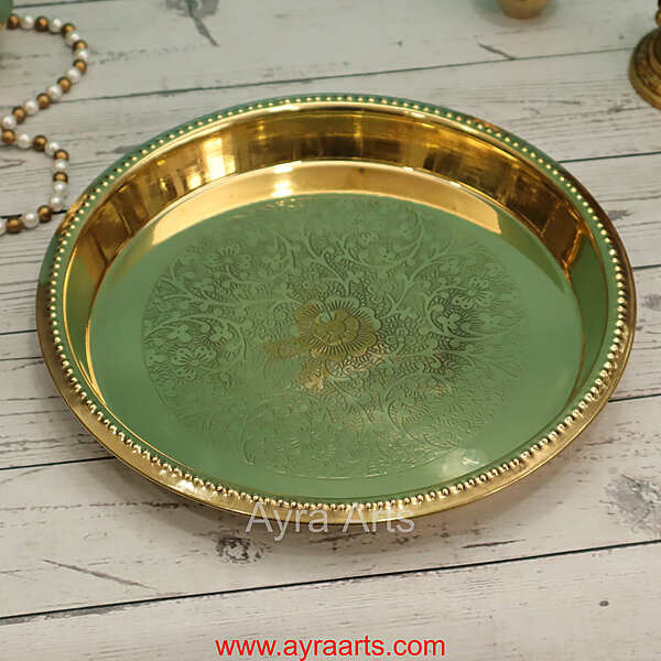 Brass Embossed Khomcha Plate Decorative Platter for Pooja Gifting & Festive Use