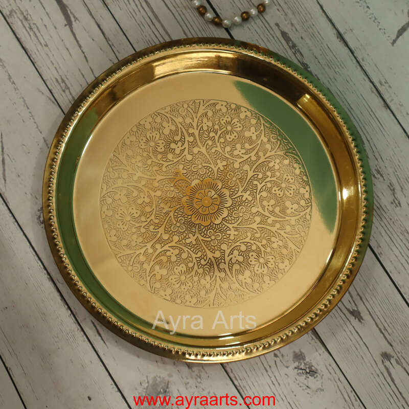 Brass Embossed Khomcha Plate Decorative Platter for Pooja Gifting & Festive Use