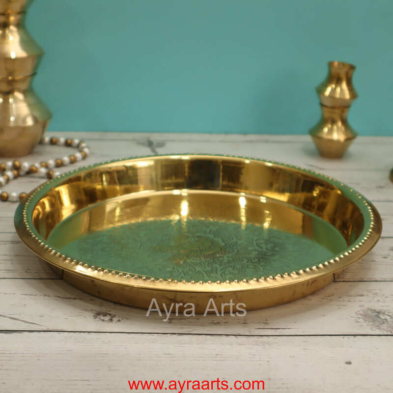 Brass Embossed Khomcha Plate Decorative Platter for Pooja Gifting & Festive Use