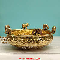 Brass Elephant Urli - 8.5 Inch Length