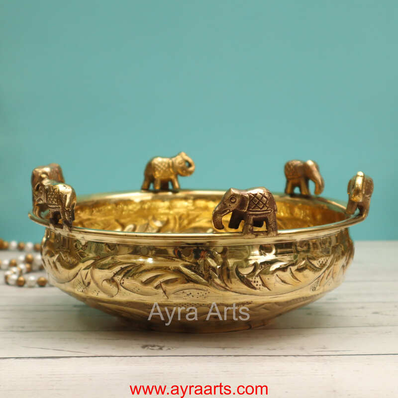 Brass Elephant Urli - 8.5 Inch Length