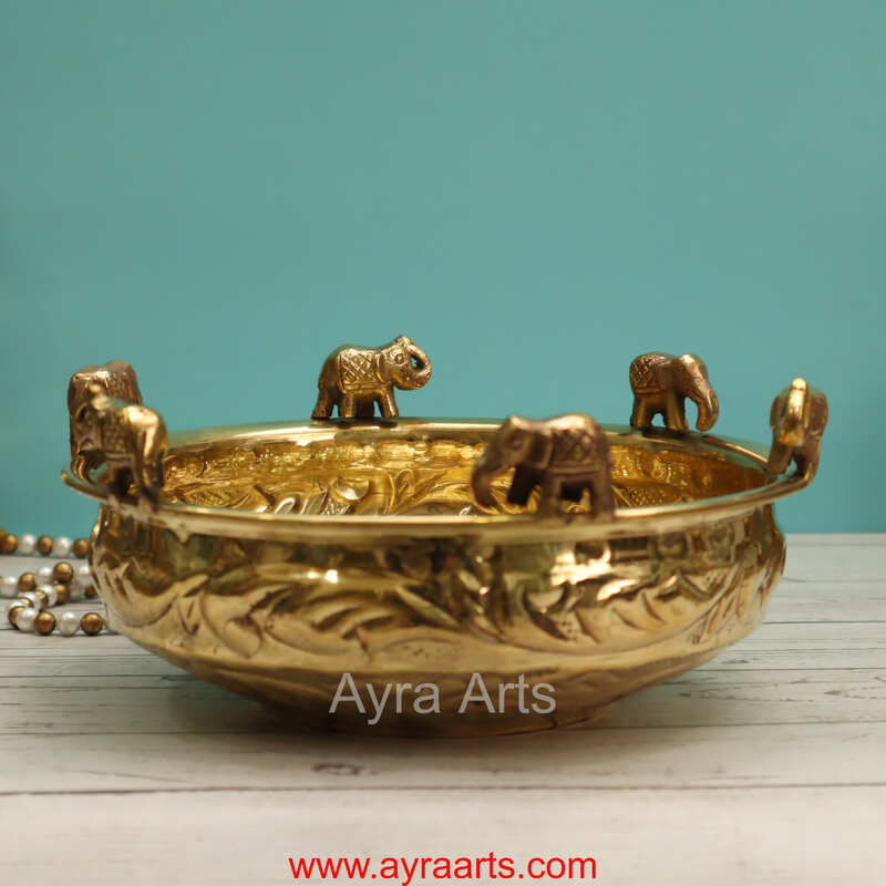 Brass Elephant Urli - 8.5 Inch Length