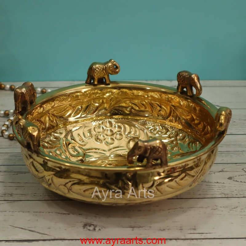Brass Elephant Urli - 8.5 Inch Length