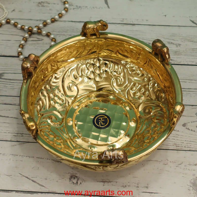 Brass Elephant Urli - 8.5 Inch Length