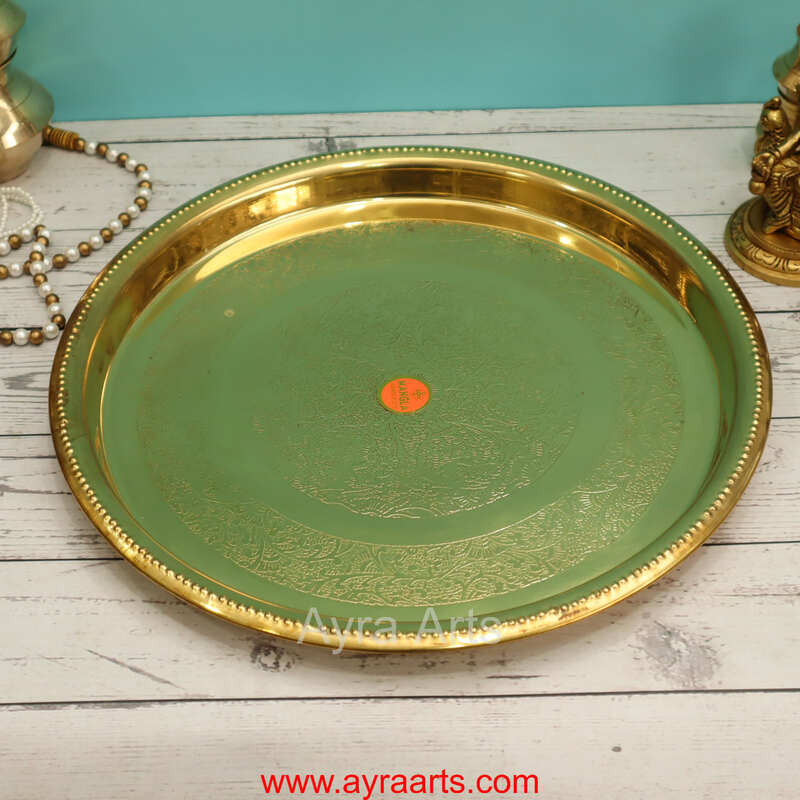 Brass Embossed Khomcha Plate Decorative Platter for Pooja Gifting & Festive Use