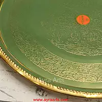 Brass Embossed Khomcha Plate Decorative Platter for Pooja Gifting & Festive Use