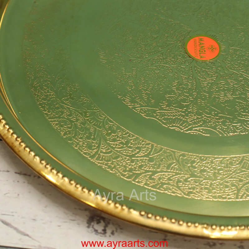 Brass Embossed Khomcha Plate Decorative Platter for Pooja Gifting & Festive Use