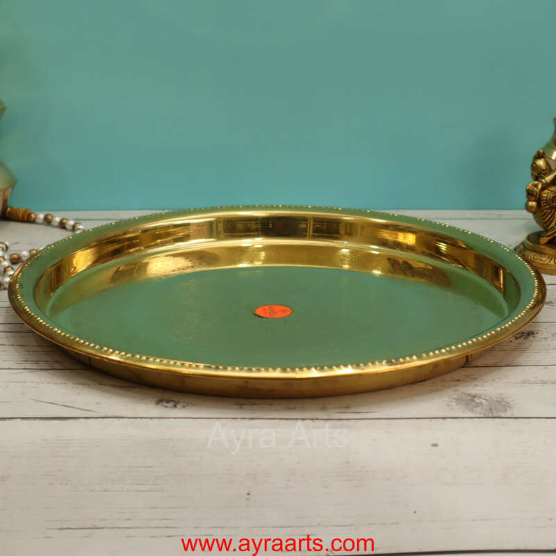 Brass Embossed Khomcha Plate Decorative Platter for Pooja Gifting & Festive Use