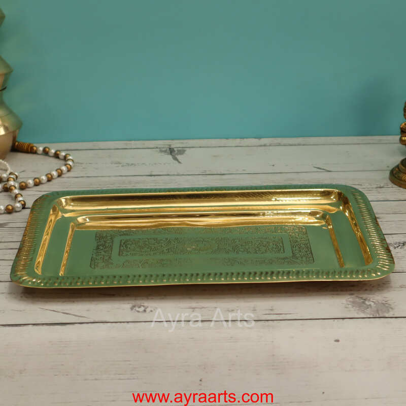 Brass Embossed Rectangle Tray - 11.5 Inch Length