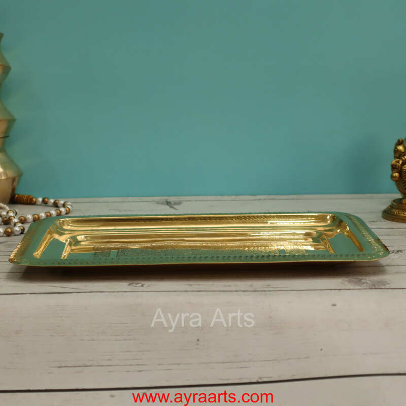 Brass Embossed Rectangle Tray - 11.5 Inch Length