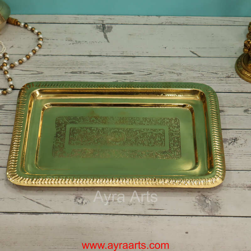Brass Embossed Rectangle Tray - 11.5 Inch Length