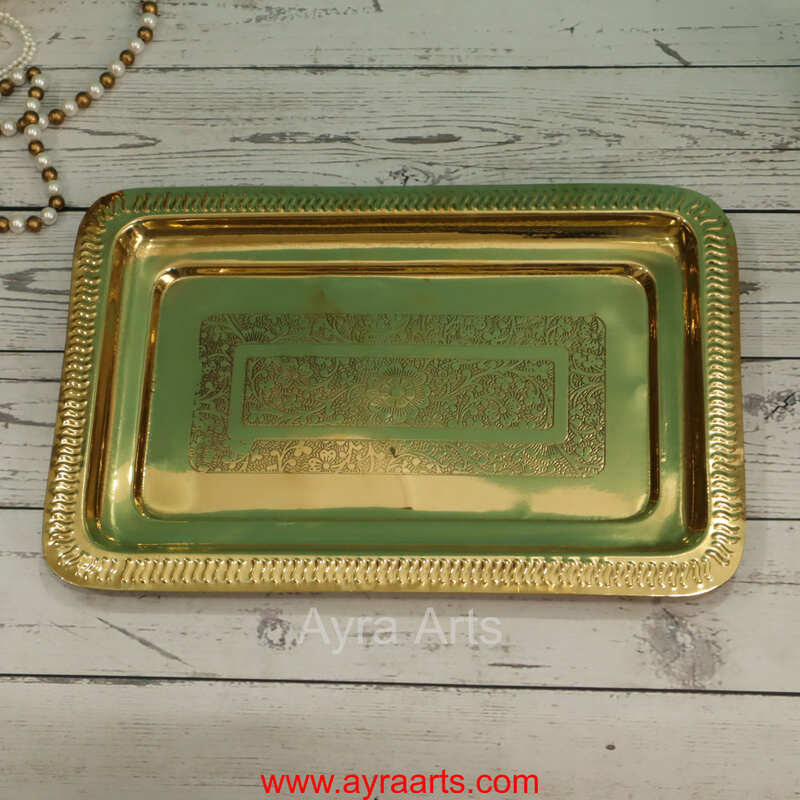 Brass Embossed Rectangle Tray - 11.5 Inch Length