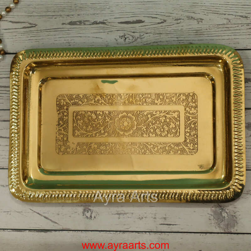 Brass Embossed Rectangle Tray - 11.5 Inch Length