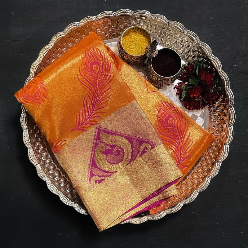 Goldfish Orange Kanchipuram with Rich Pink