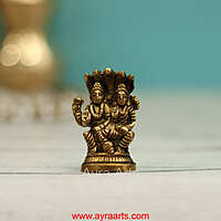 Brass Vishnu Narayan Sitting on Sheshnag with Lakshmi - 2 inch Height