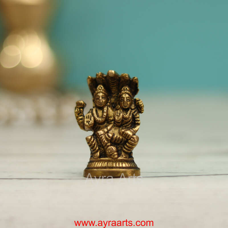 Brass Vishnu Narayan Sitting on Sheshnag with Lakshmi - 2 inch Height