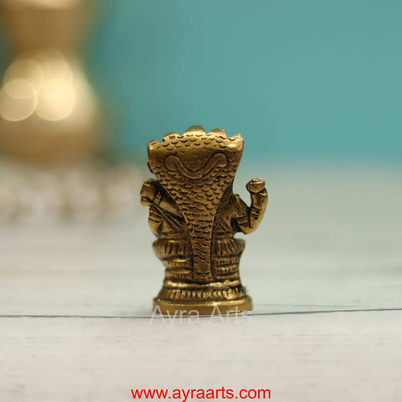 Brass Vishnu Narayan Sitting on Sheshnag with Lakshmi - 2 inch Height