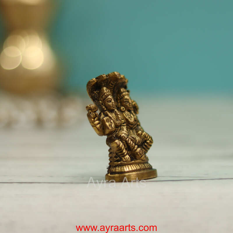 Brass Vishnu Narayan Sitting on Sheshnag with Lakshmi - 2 inch Height