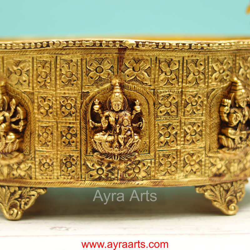 Brass Ashta Lakshmi Pooja Flower Basket Phool Butti Poola Butta - 9.5 Inch Length
