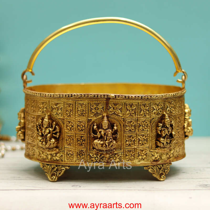 Brass Ashta Lakshmi Pooja Flower Basket Phool Butti Poola Butta - 9.5 Inch Length