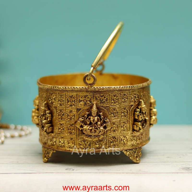 Brass Ashta Lakshmi Pooja Flower Basket Phool Butti Poola Butta - 9.5 Inch Length
