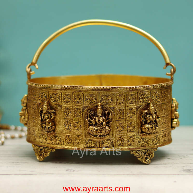 Brass Ashta Lakshmi Pooja Flower Basket Phool Butti Poola Butta - 9.5 Inch Length
