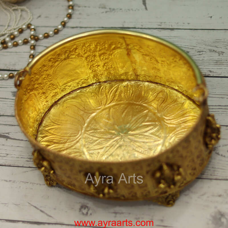 Brass Ashta Lakshmi Pooja Flower Basket Phool Butti Poola Butta - 9.5 Inch Length