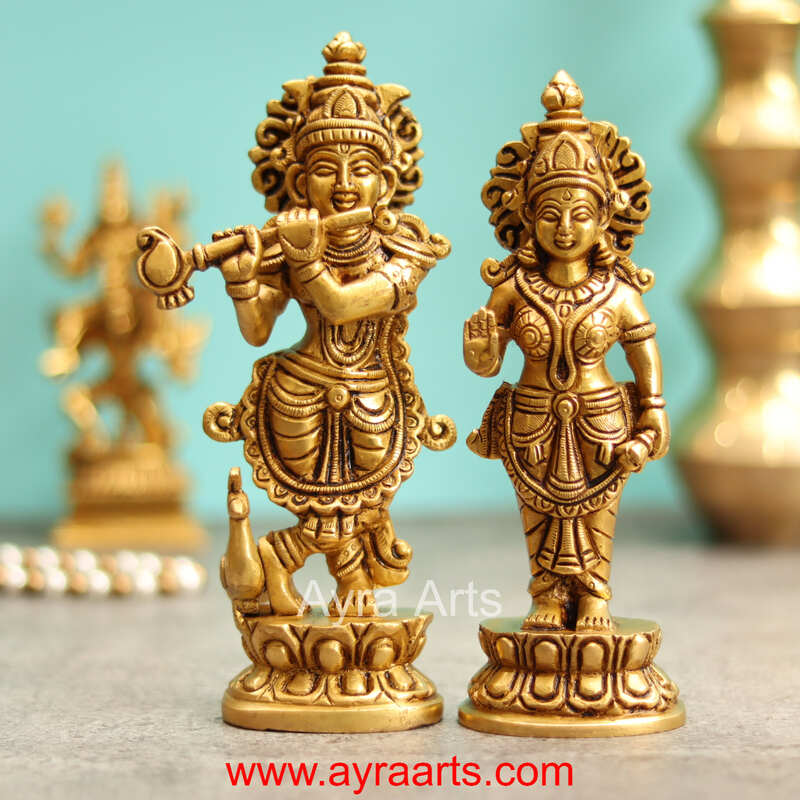 Brass Radha Krishna Idol Set - 7.5 Inch Height