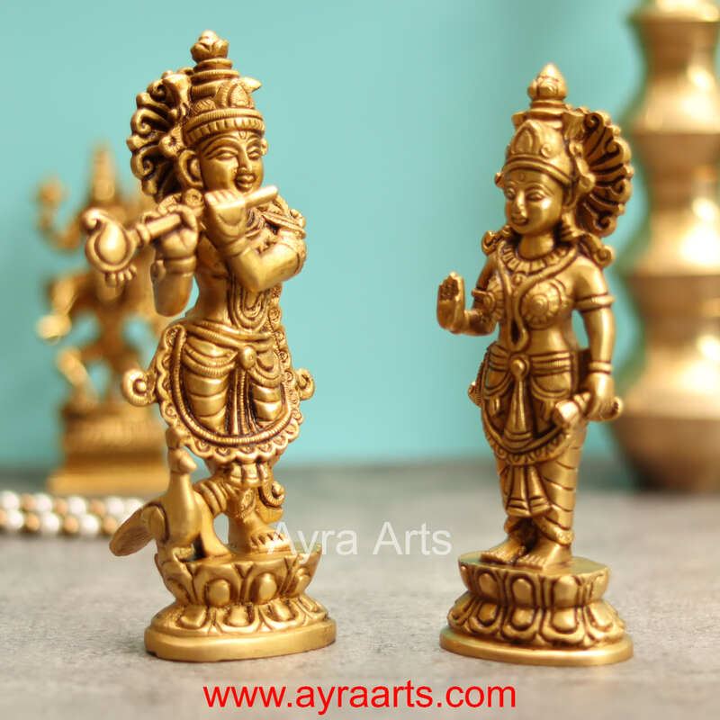 Brass Radha Krishna Idol Set - 7.5 Inch Height