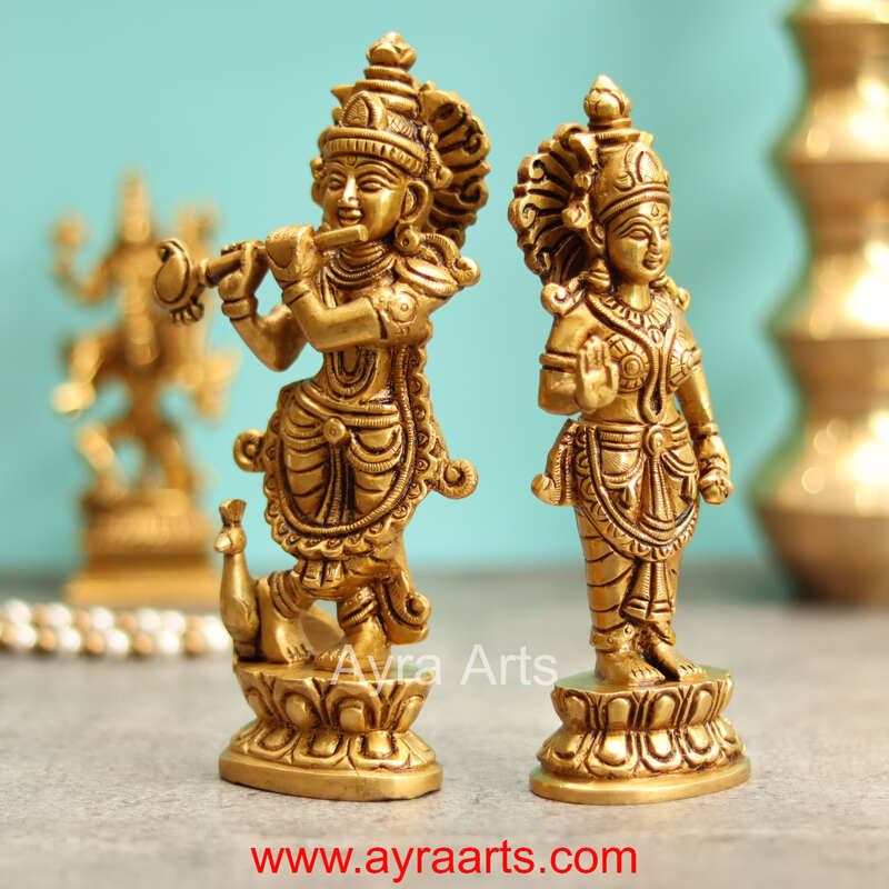 Brass Radha Krishna Idol Set - 7.5 Inch Height