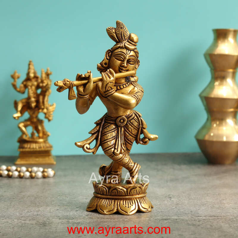 Vrindavan Beautiful Brass Murali Manohar Krishna Idol - 8 Inch Height