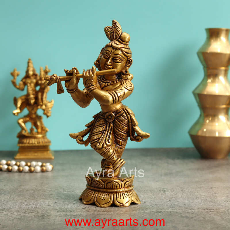 Vrindavan Beautiful Brass Murali Manohar Krishna Idol - 8 Inch Height