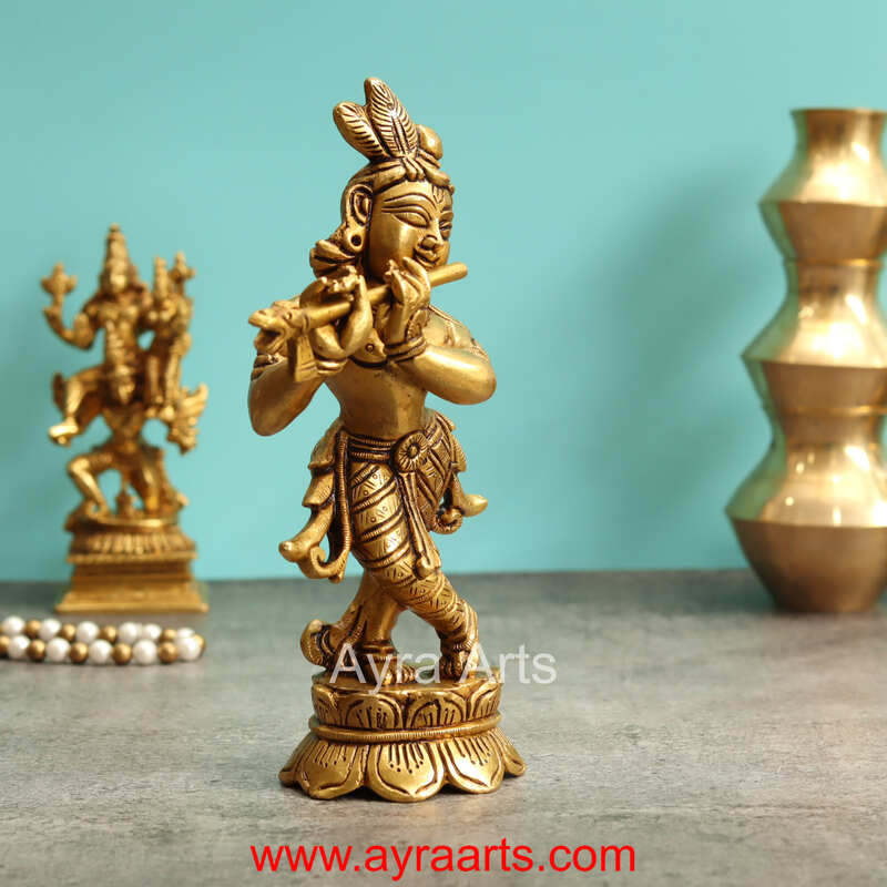 Vrindavan Beautiful Brass Murali Manohar Krishna Idol - 8 Inch Height