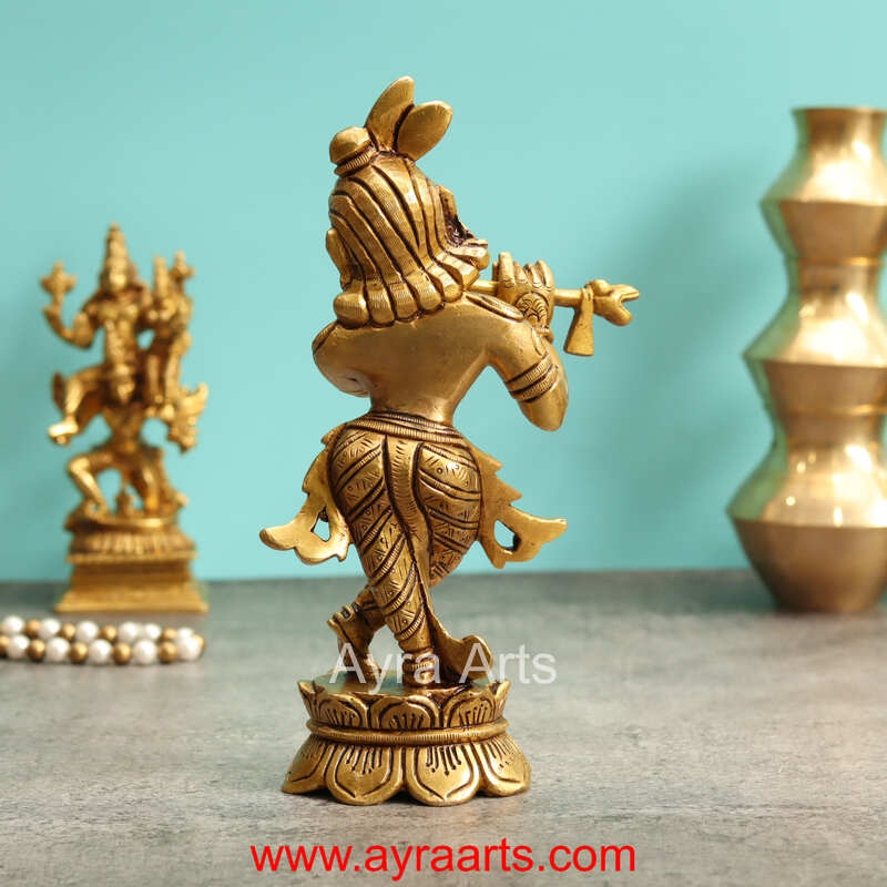 Vrindavan Beautiful Brass Murali Manohar Krishna Idol - 8 Inch Height