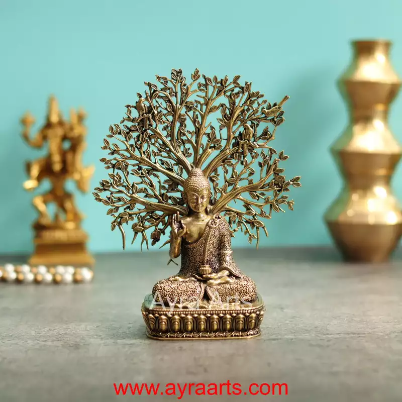 Premium Brass Buddha Idol Under The Tree - 6.5 Inch Height