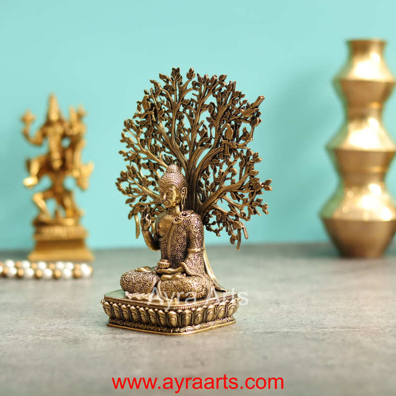 Premium Brass Buddha Idol Under The Tree - 6.5 Inch Height
