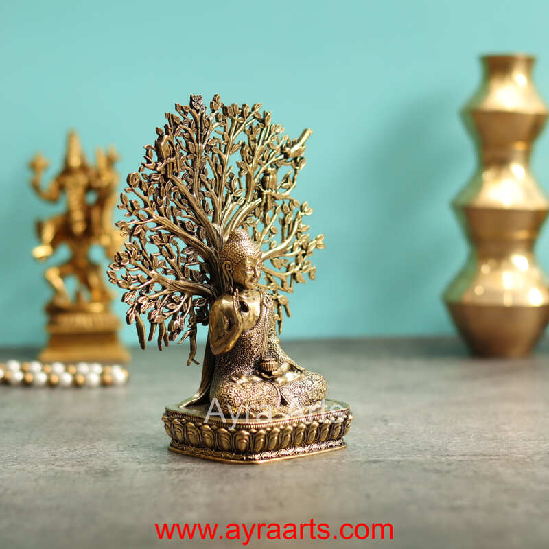 Premium Brass Buddha Idol Under The Tree - 6.5 Inch Height