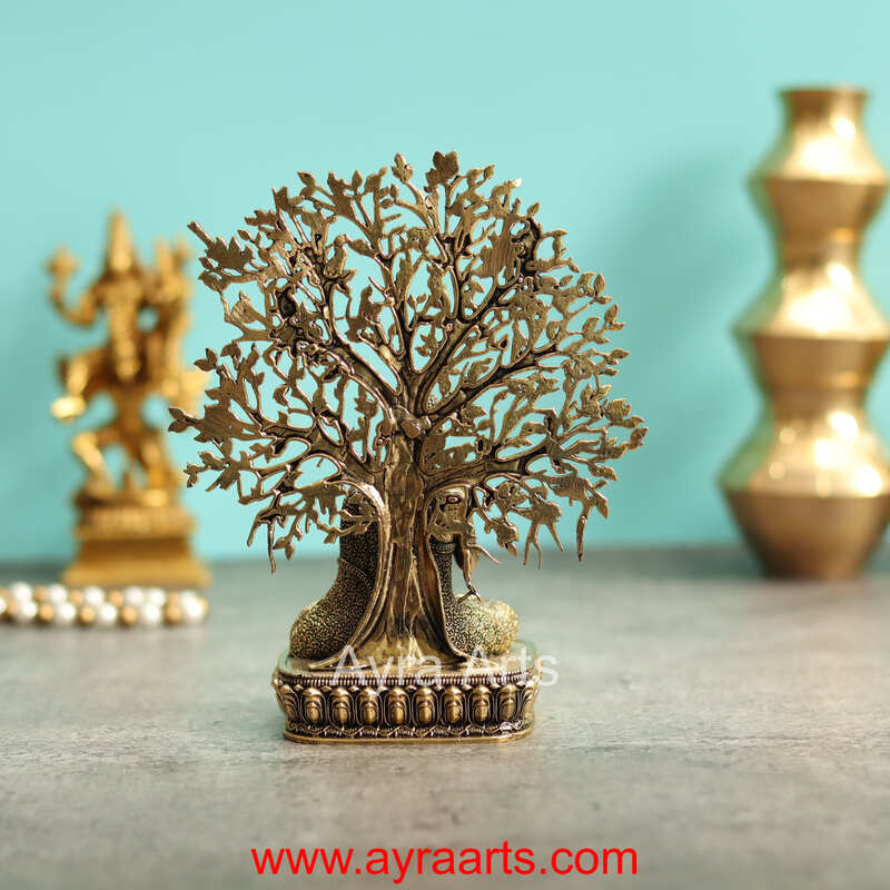 Premium Brass Buddha Idol Under The Tree - 6.5 Inch Height