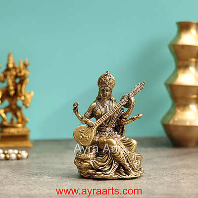 Premium Brass Shree Maa Saraswati Idol - 5 Inch Height