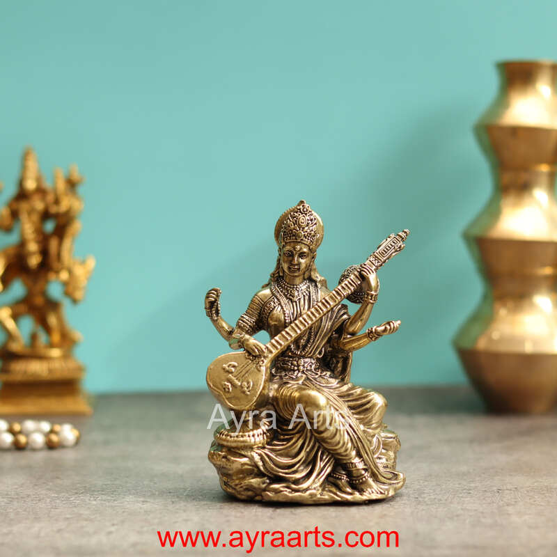 Premium Brass Shree Maa Saraswati Idol - 5 Inch Height
