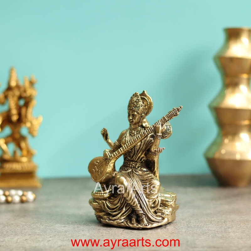Premium Brass Shree Maa Saraswati Idol - 5 Inch Height