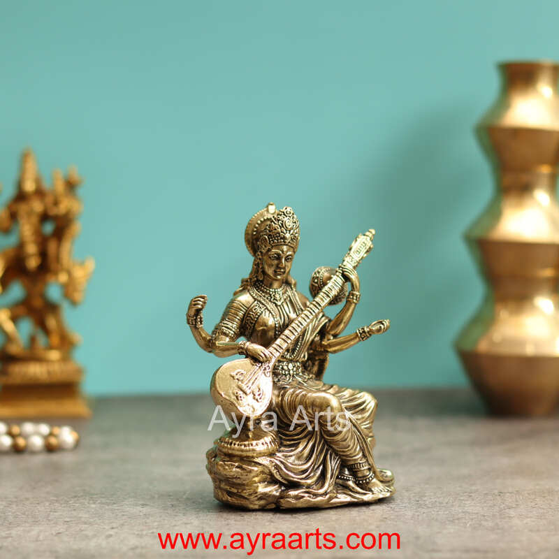 Premium Brass Shree Maa Saraswati Idol - 5 Inch Height