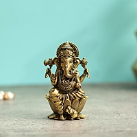 Premium Brass Lord Ganesha Idol sitting on Lotus Ganpati Murti Statue - 4 Inch Height