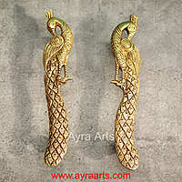 Peacock Door Handle Set for Main and Pooja Door - 9.5 Inch Height